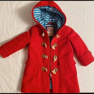 Girls Boden red duffle jacket.